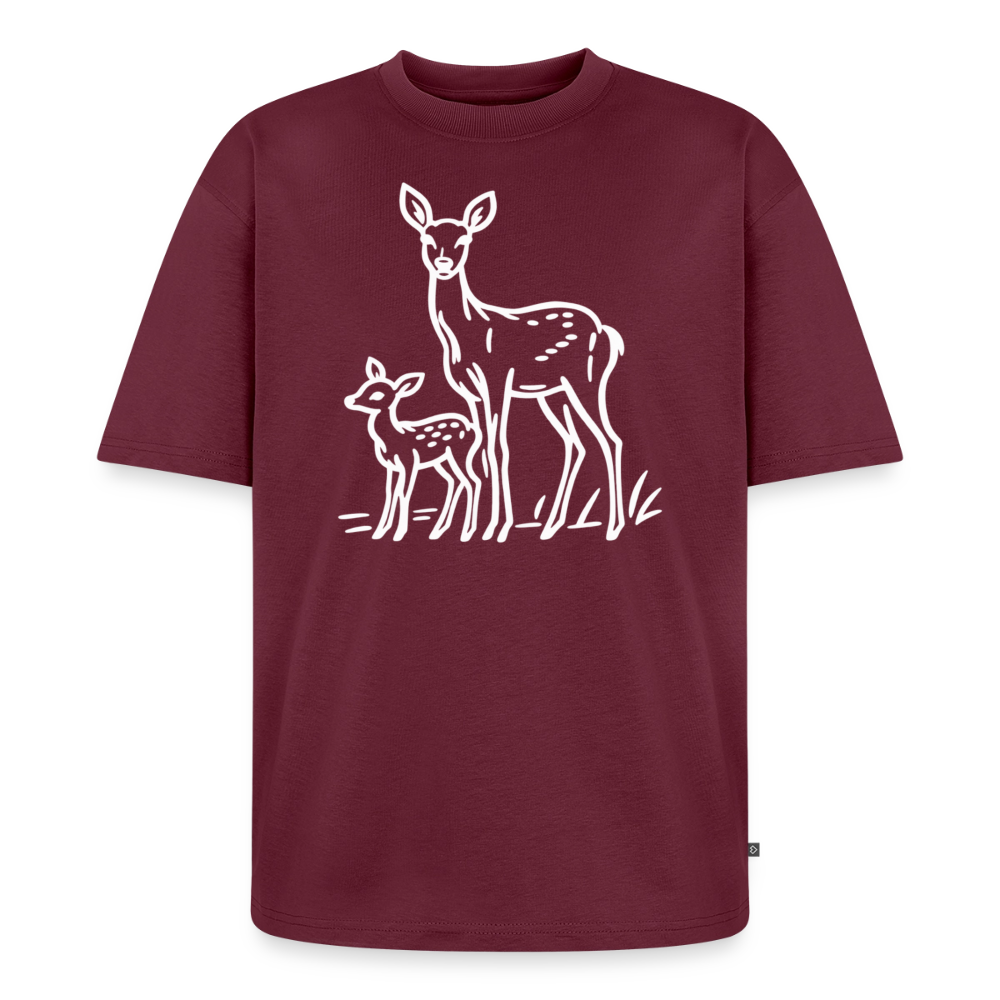 Reh Familie Premium Oversized Bio T-Shirt - Burgunderrot