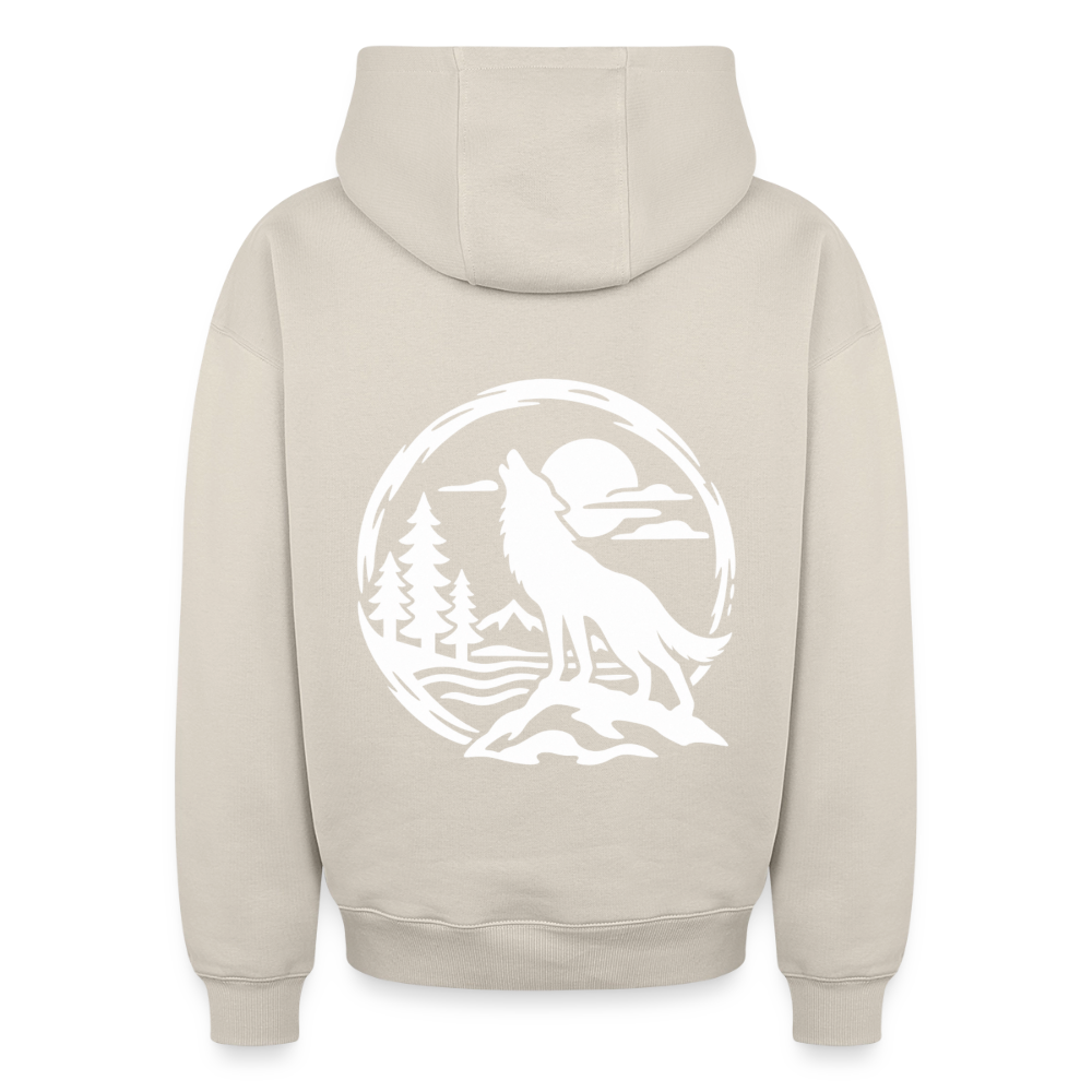 Vollmond mit Wolf Oversized Heavyweight Hoodie - Beige