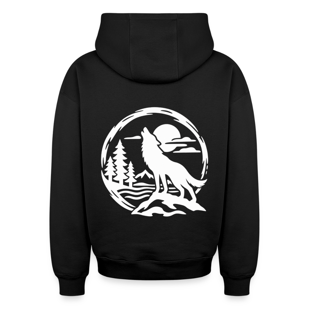 Vollmond mit Wolf Oversized Heavyweight Hoodie - Schwarz