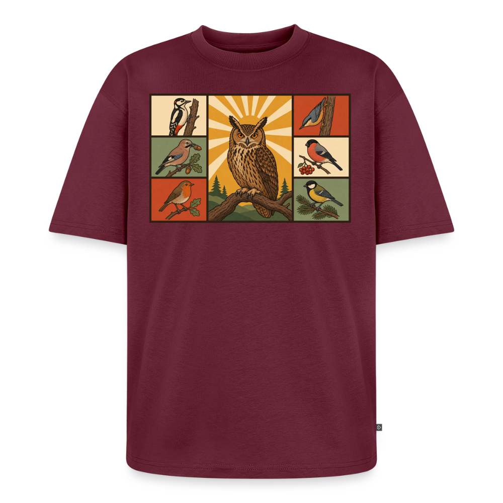 Vögel der Natur Premium Oversized Bio T-Shirt - Burgunderrot