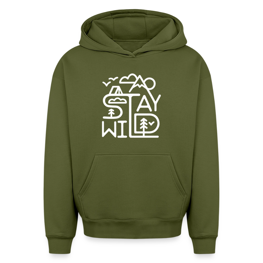Stay Wild Oversized Heavyweight Hoodie - Khaki