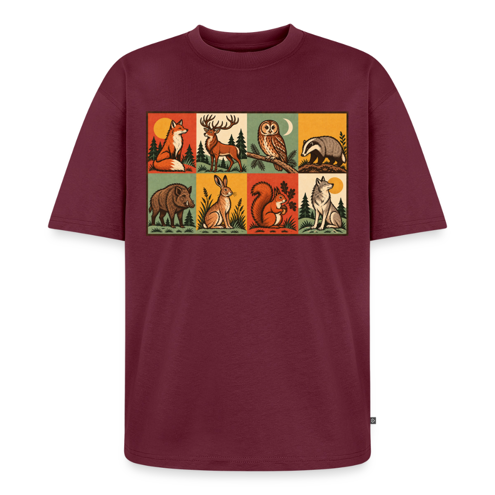 Waldtiere Premium Oversized Bio T-Shirt - Burgunderrot