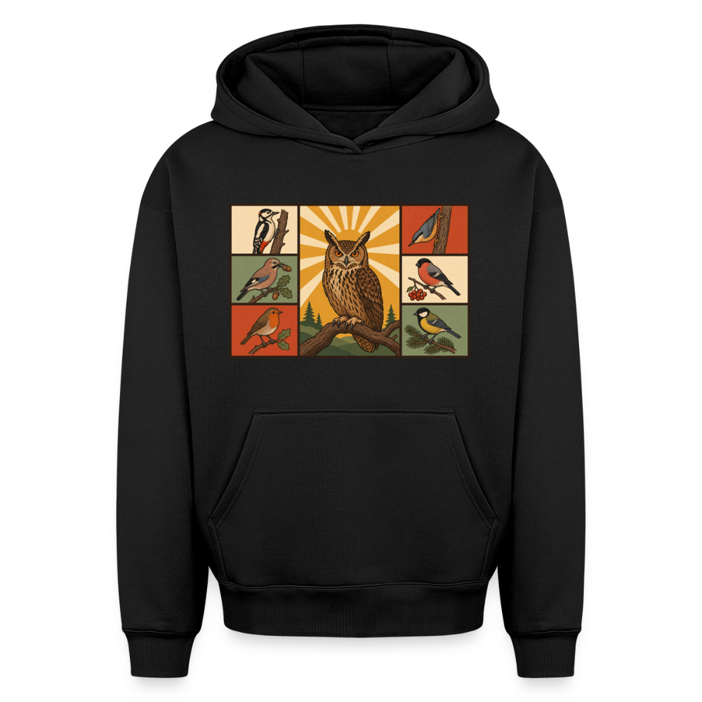 Wald Eule Oversized Heavyweight Hoodie - Schwarz