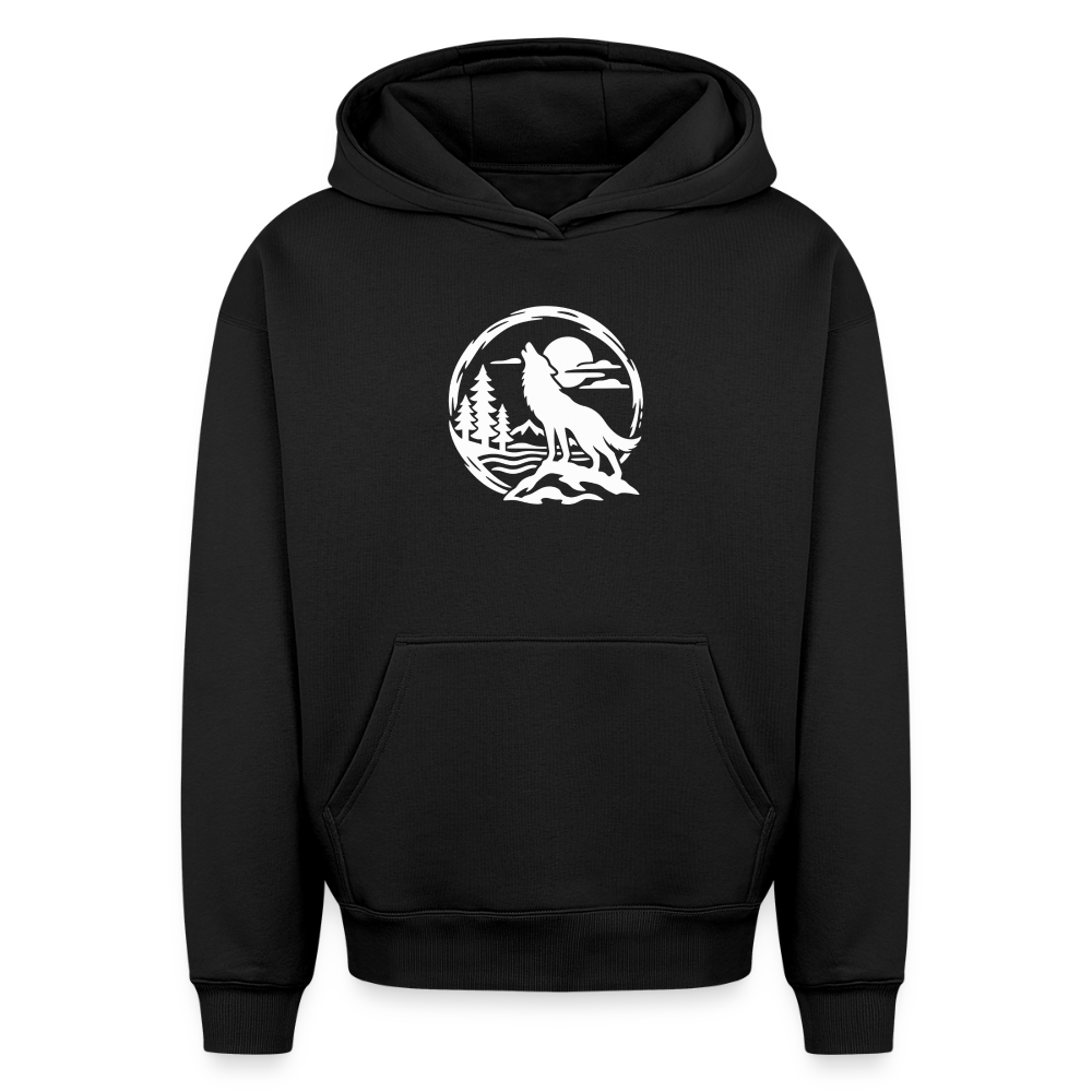 Vollmond mit Wolf Oversized Heavyweight Hoodie - Schwarz
