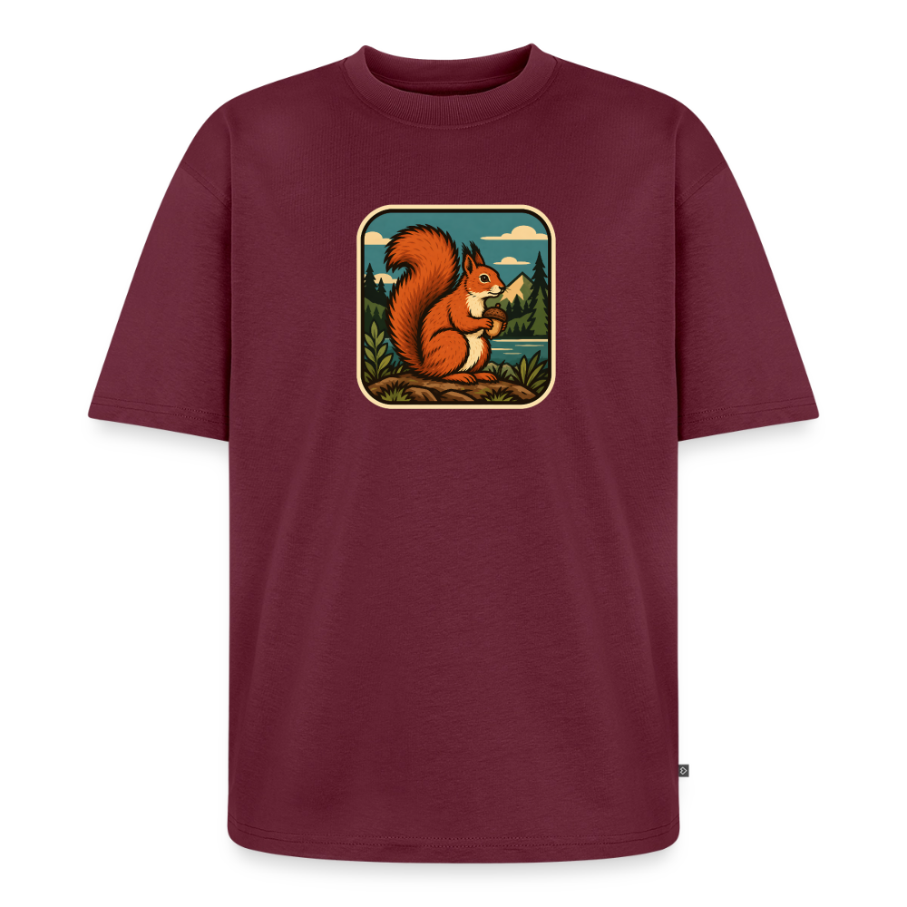 Waldwappen Eichhörnchen Premium Oversized Bio T-Shirt - Burgunderrot