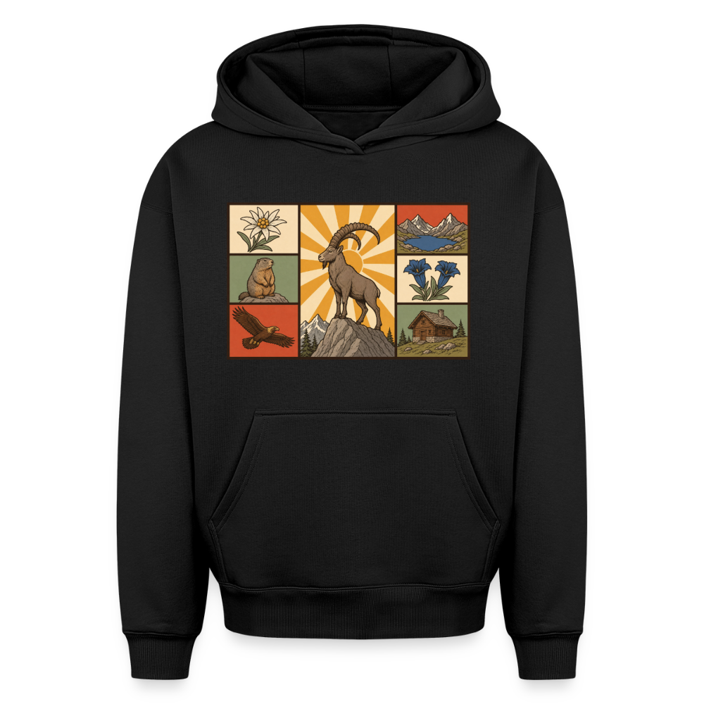 Berg Tiere Oversized Heavyweight Hoodie - Schwarz