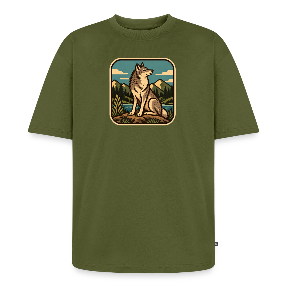 Waldwappen Wolf Premium Oversized Bio T-Shirt - Khaki