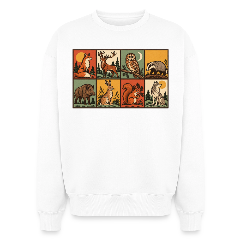 Wald Tiere Oversized Heavyweight Sweater - Weiß