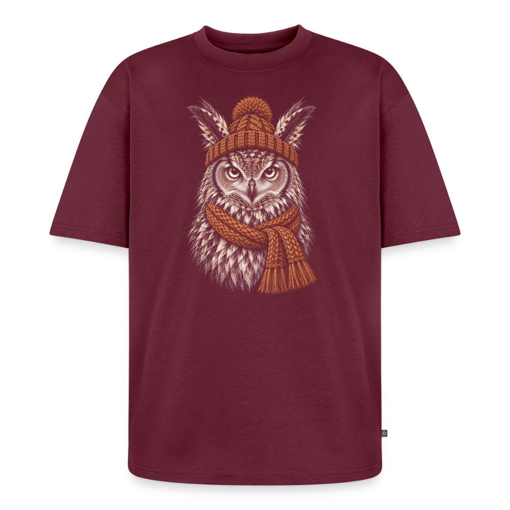 Eule Premium Oversized Bio T-Shirt - Burgunderrot
