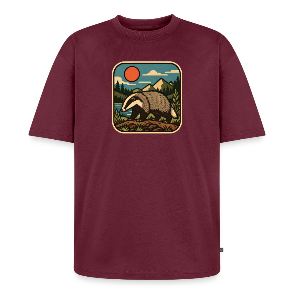 Waldwappen Dachs Premium Oversized Bio T-Shirt - Burgunderrot