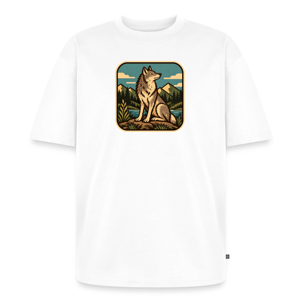 Waldwappen Wolf Premium Oversized Bio T-Shirt - Weiß