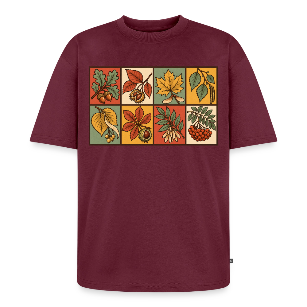 Baumarten der Natur Premium Oversized Bio T-Shirt - Burgunderrot