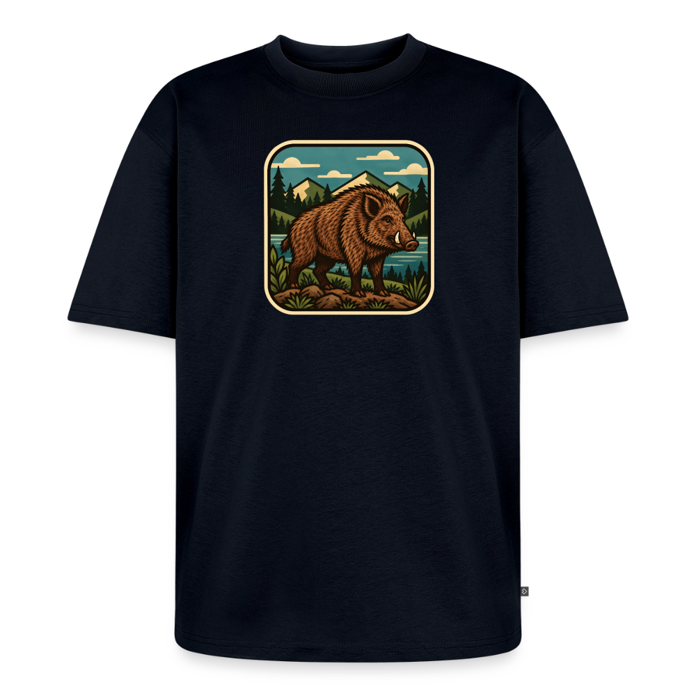 Waldwappen Wildschwein Premium Oversized Bio T-Shirt - Navy
