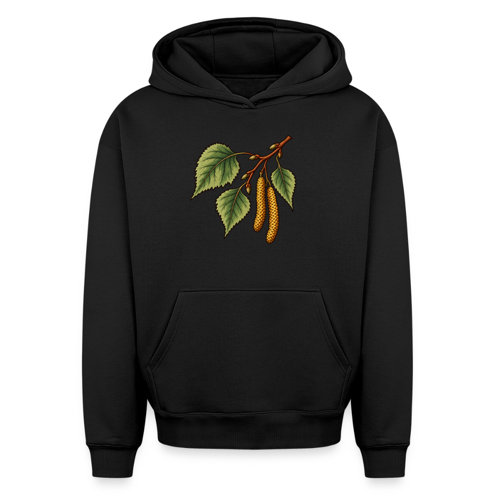 Birken Zweig Oversized Heavyweight Hoodie - Schwarz