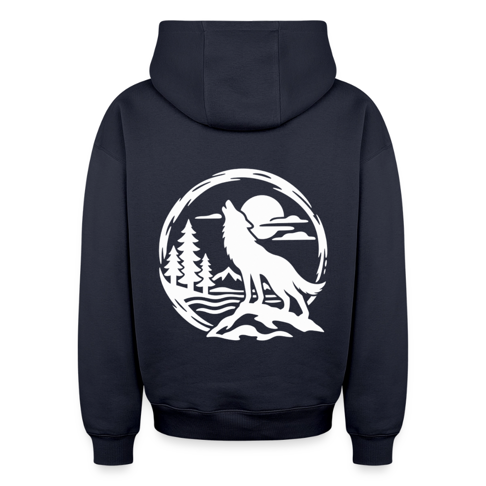 Vollmond mit Wolf Oversized Heavyweight Hoodie - Navy