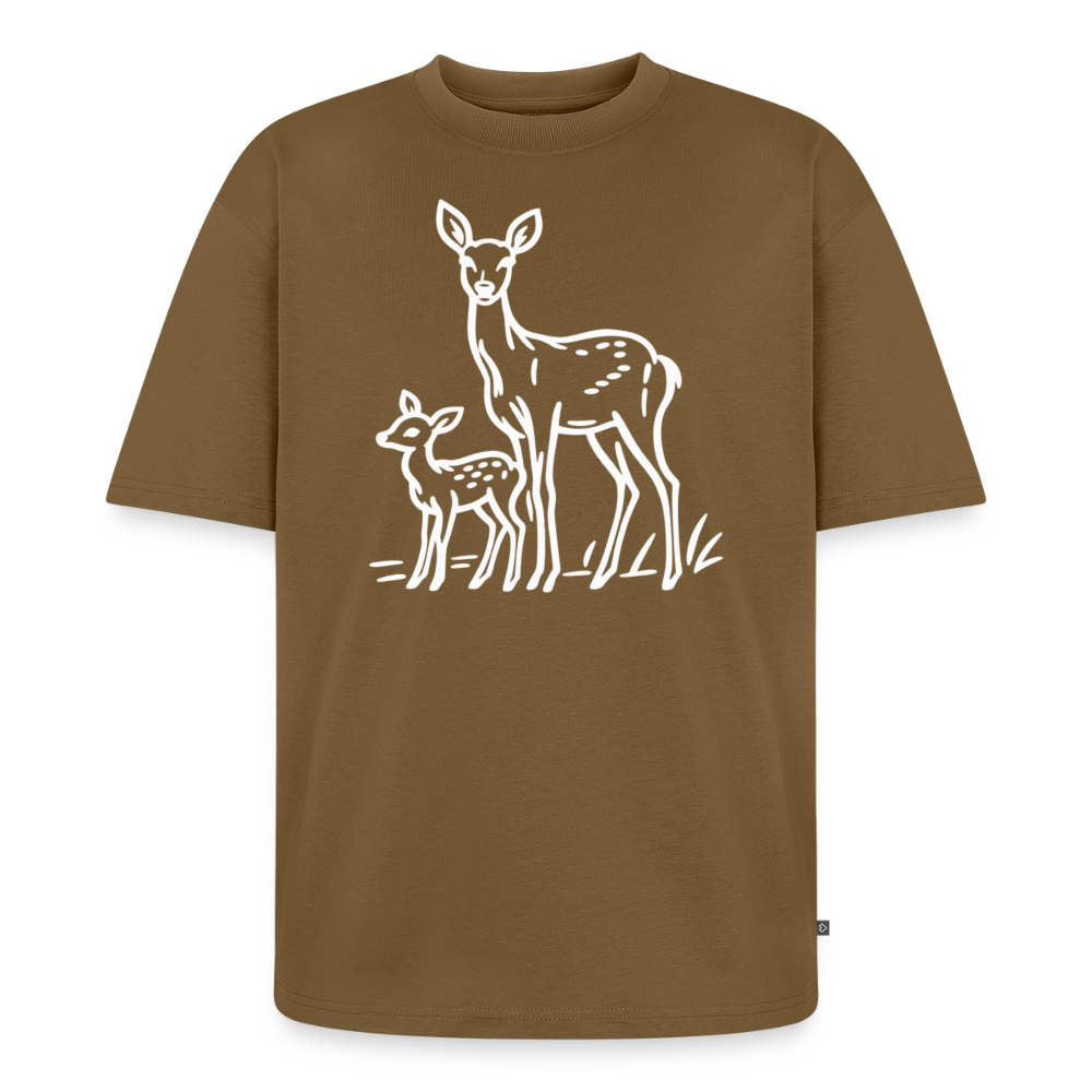 Reh Familie Premium Oversized Bio T-Shirt - Nussbraun