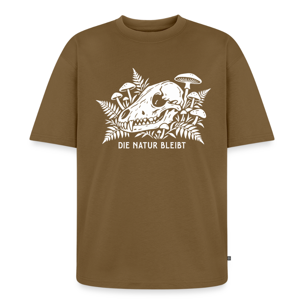 Die Natur bleibt Premium Oversized Bio T-Shirt - Nussbraun