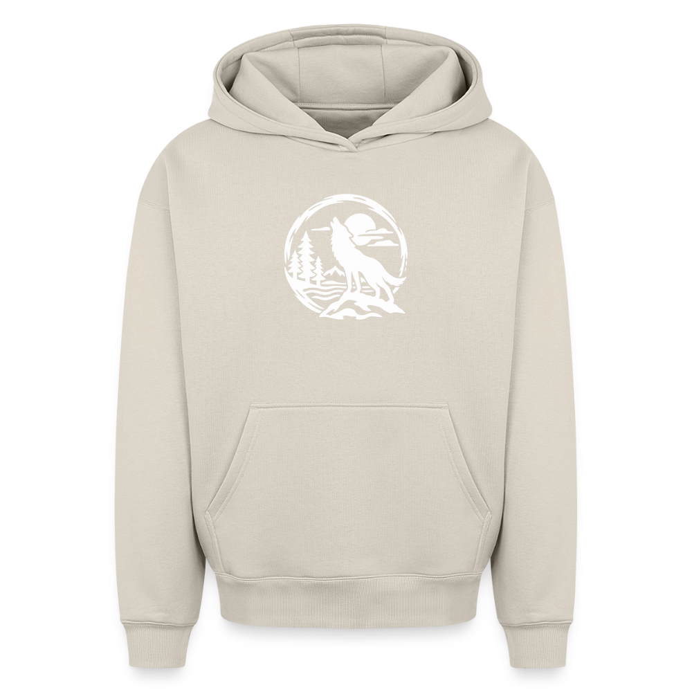 Vollmond mit Wolf Oversized Heavyweight Hoodie - Beige