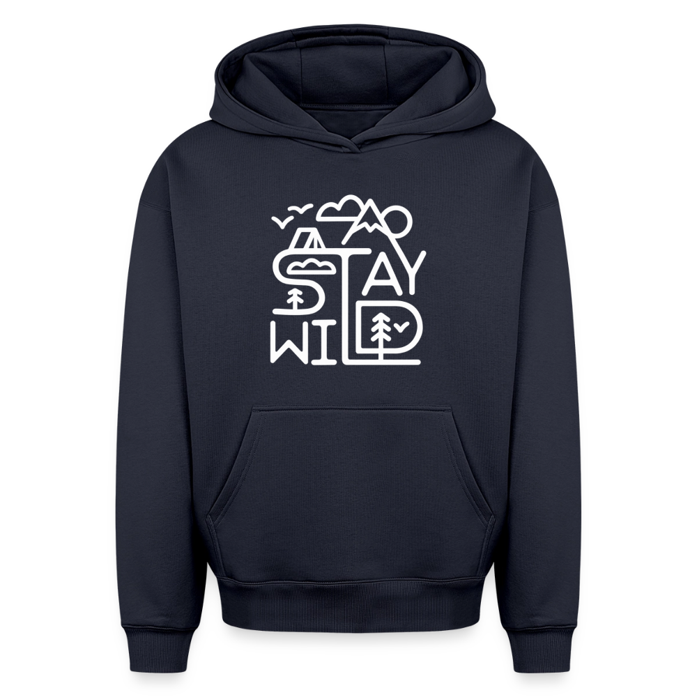Stay Wild Oversized Heavyweight Hoodie - Navy