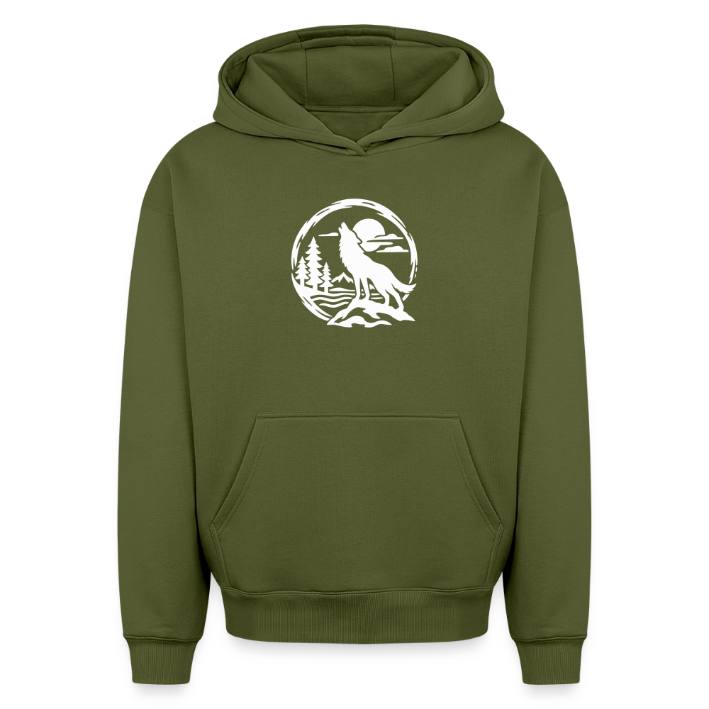 Vollmond mit Wolf Oversized Heavyweight Hoodie - Khaki