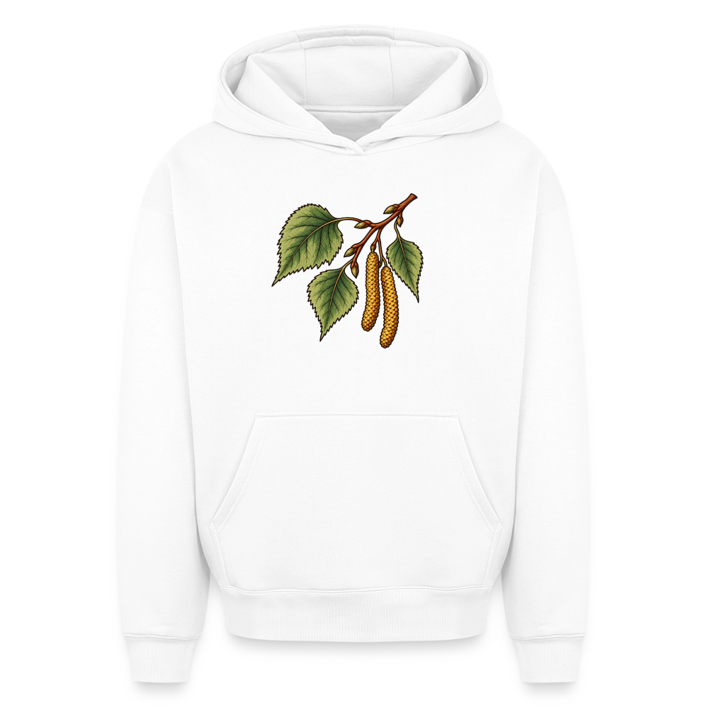 Birken Zweig Oversized Heavyweight Hoodie - Weiß