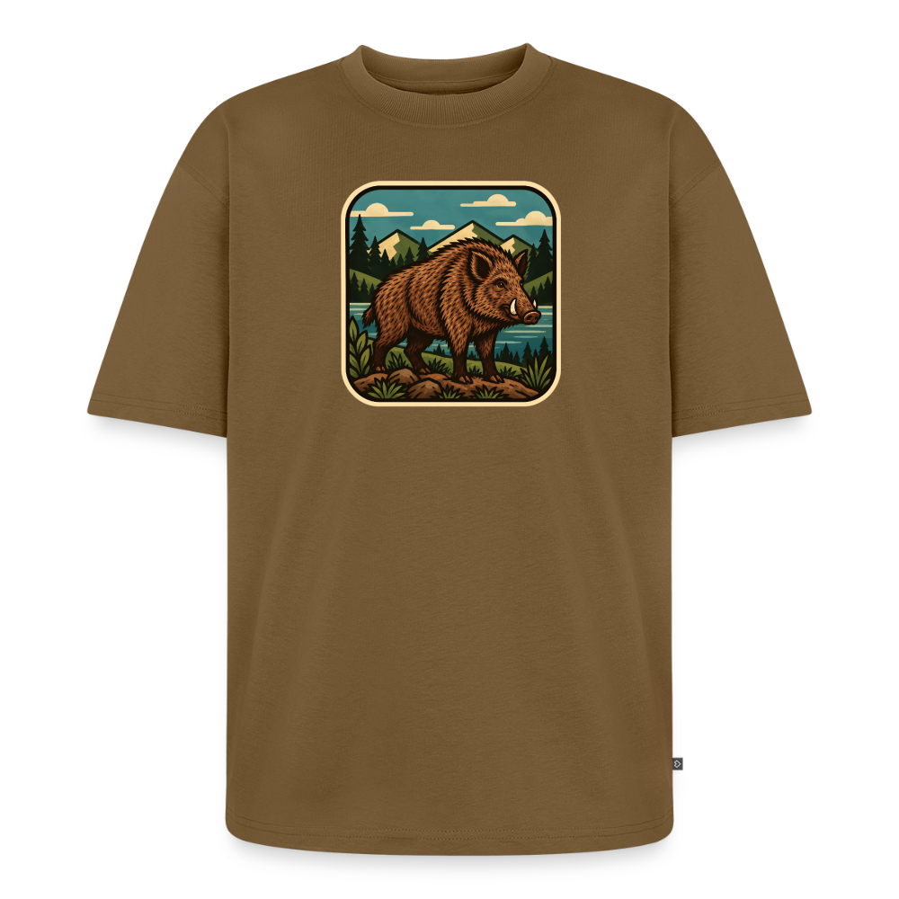 Waldwappen Wildschwein  Premium Oversized Bio T-Shirt - Nussbraun