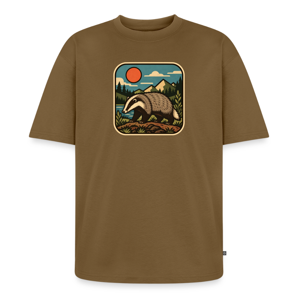 Waldwappen Dachs Premium Oversized Bio T-Shirt - Nussbraun