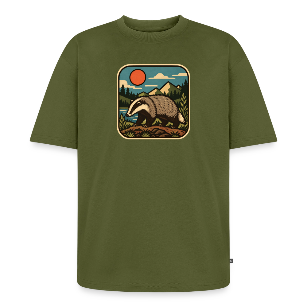 Waldwappen Dachs Premium Oversized Bio T-Shirt - Khaki
