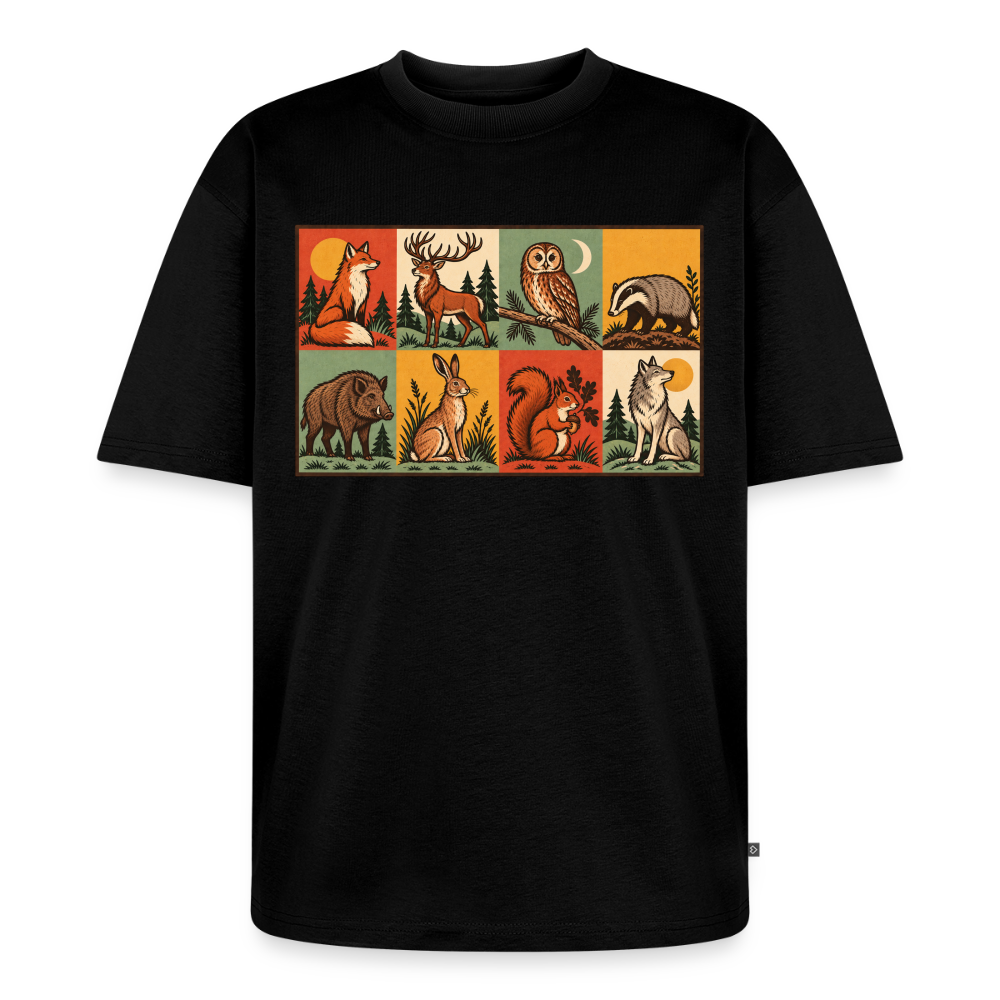 Waldtiere Premium Oversized Bio T-Shirt - Schwarz
