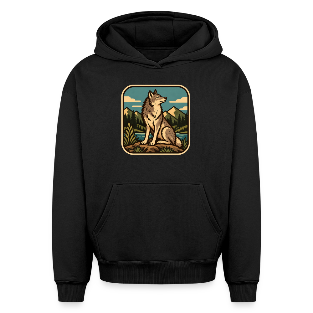 Wolf Oversized Heavyweight Hoodie - Schwarz