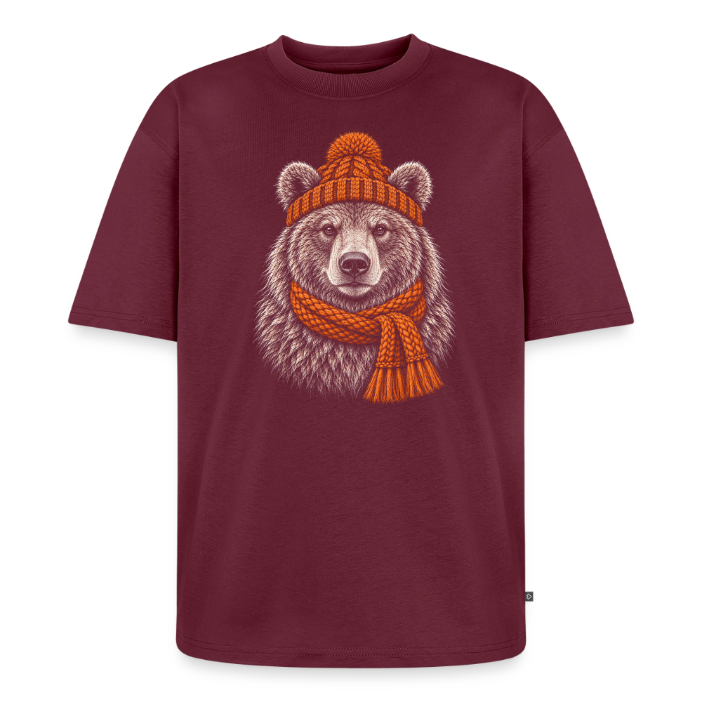 Bär Premium Oversized Bio T-Shirt - Burgunderrot