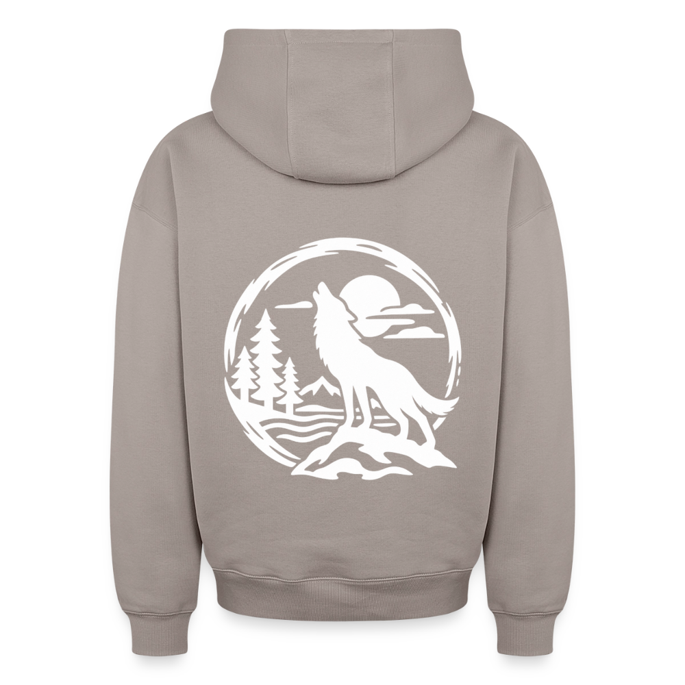 Vollmond mit Wolf Oversized Heavyweight Hoodie - Taupe