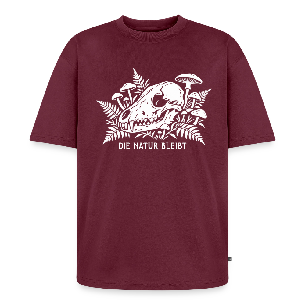 Die Natur bleibt Premium Oversized Bio T-Shirt - Burgunderrot