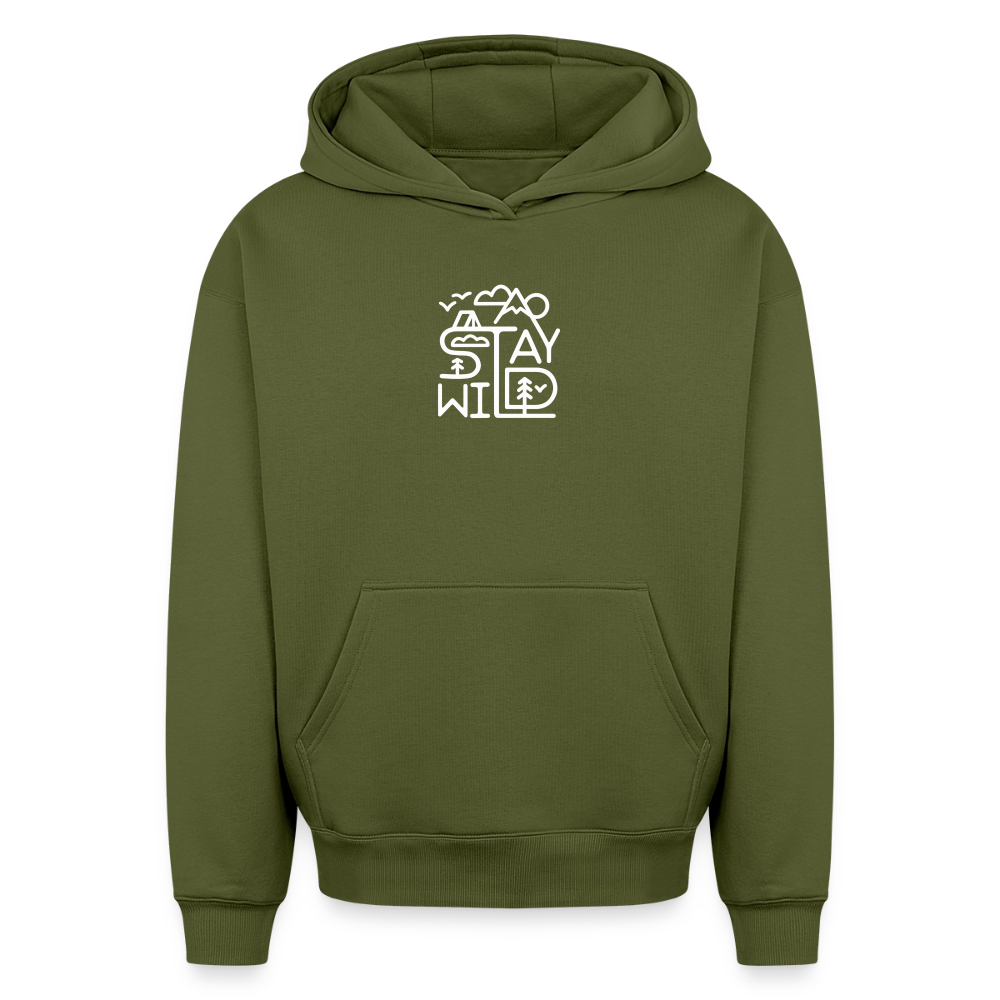 Stay Wild Oversized Heavyweight Hoodie - Khaki