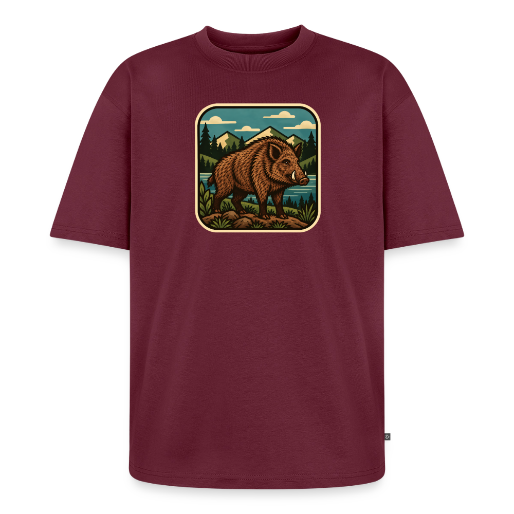 Waldwappen Wildschwein  Premium Oversized Bio T-Shirt - Burgunderrot