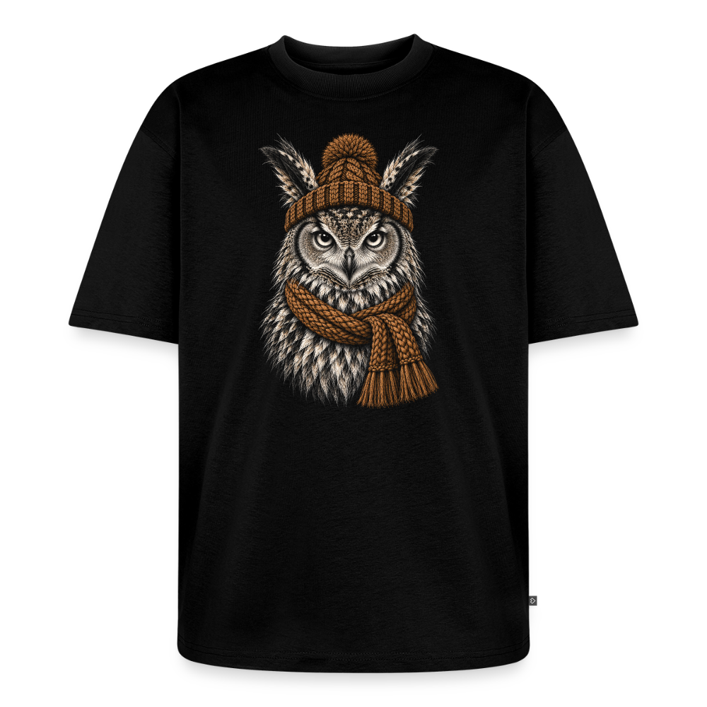 Eule Premium Oversized Bio T-Shirt - Schwarz