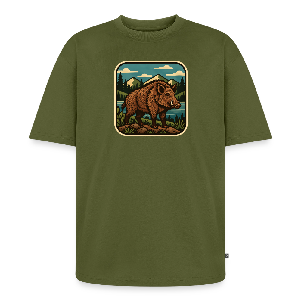 Waldwappen Wildschwein  Premium Oversized Bio T-Shirt - Khaki