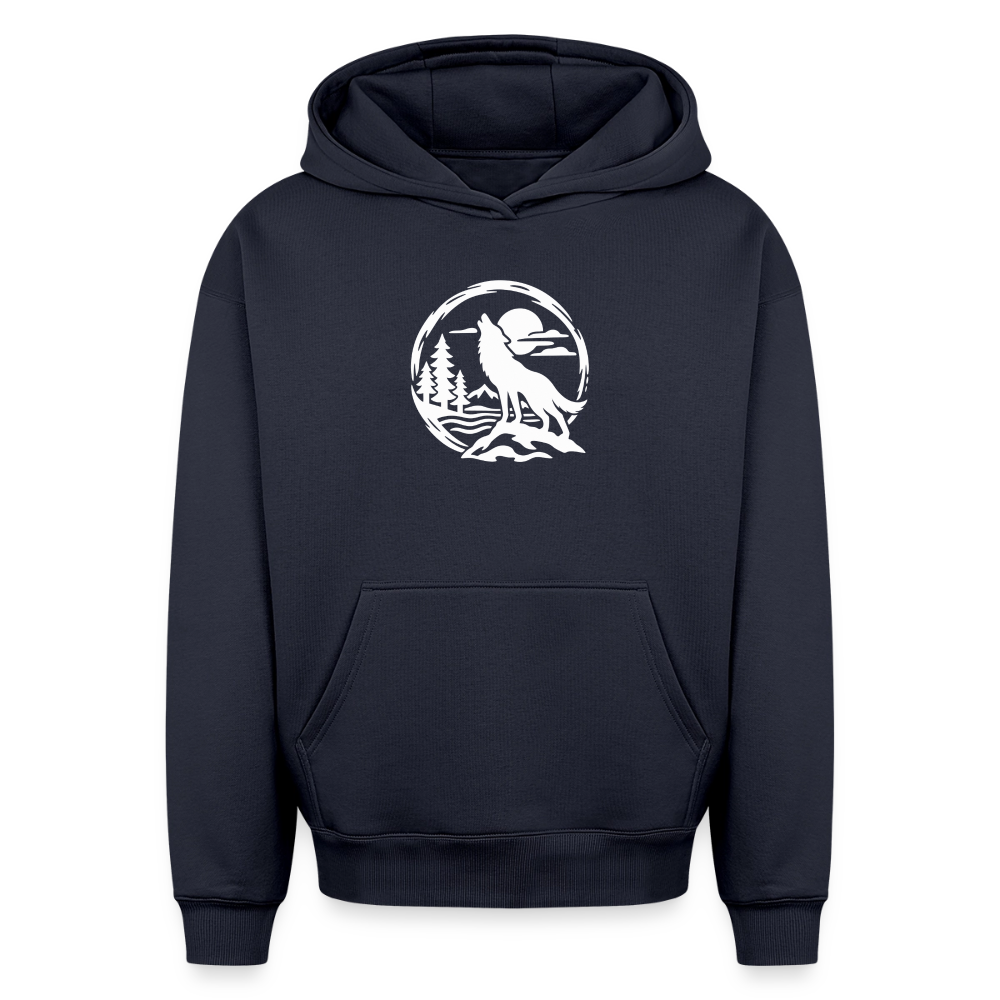 Vollmond mit Wolf Oversized Heavyweight Hoodie - Navy