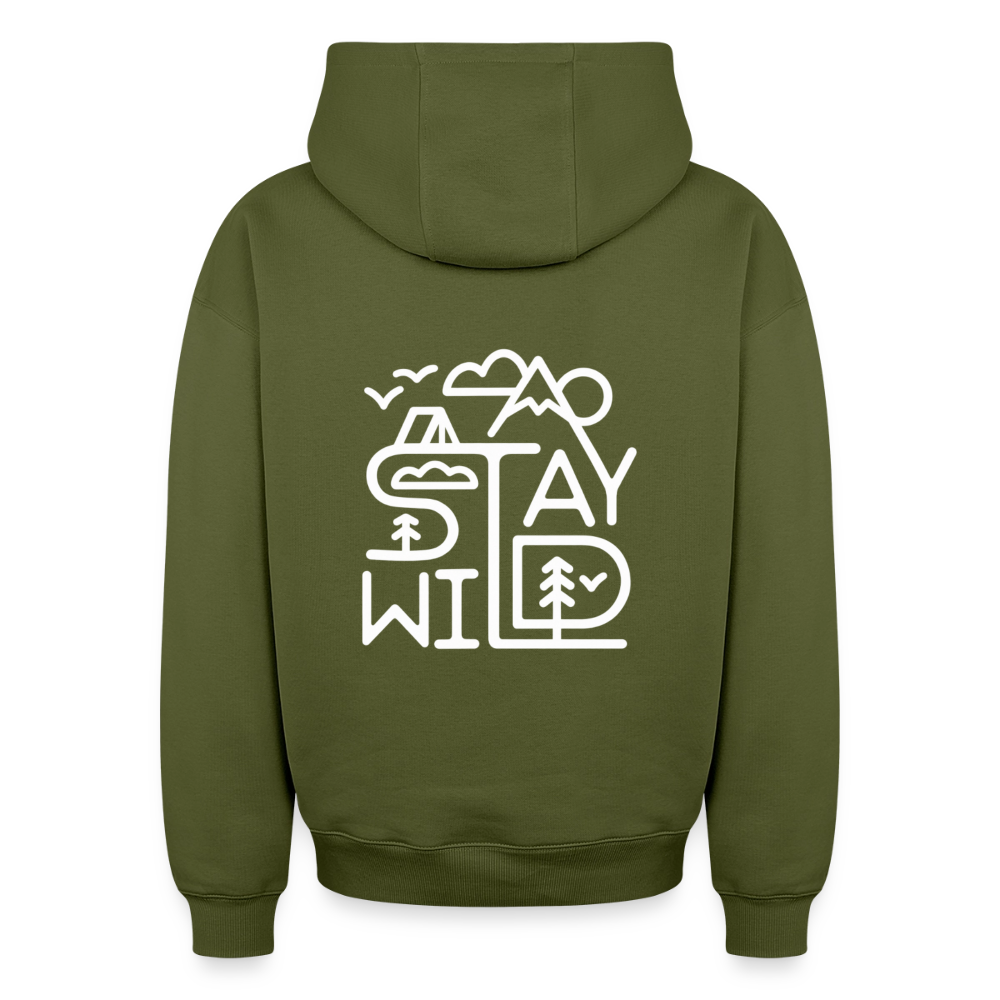 Stay Wild Oversized Heavyweight Hoodie - Khaki