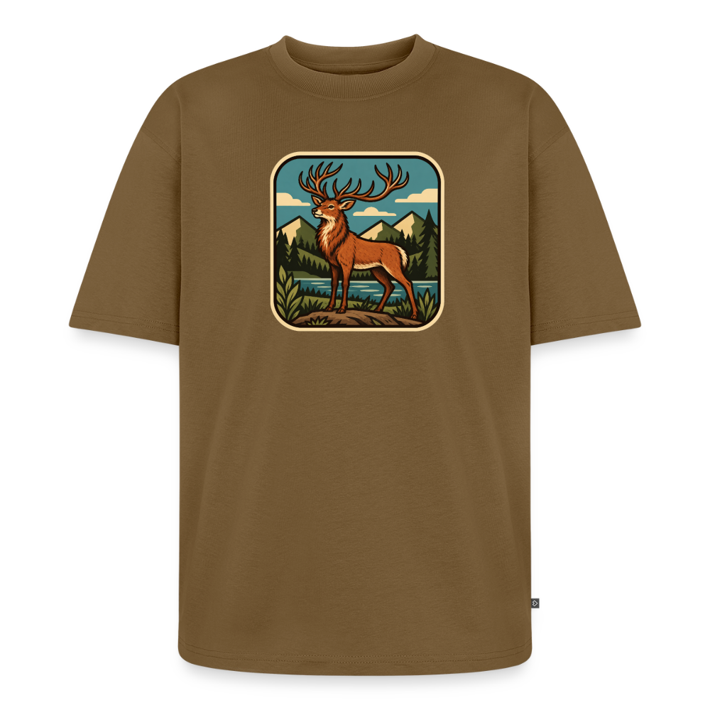 Waldwappen Hirsch  Premium Oversized Bio T-Shirt - Nussbraun