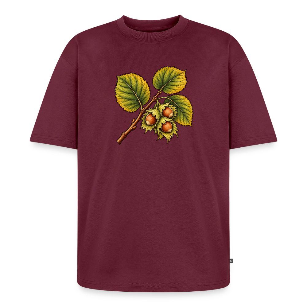 Haselzweig Premium Oversized Bio T-Shirt - Burgunderrot