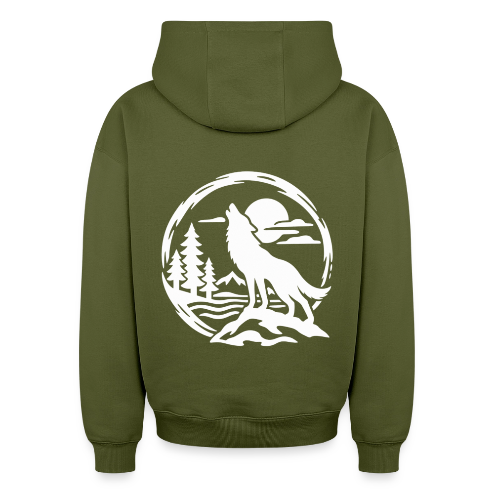 Vollmond mit Wolf Oversized Heavyweight Hoodie - Khaki
