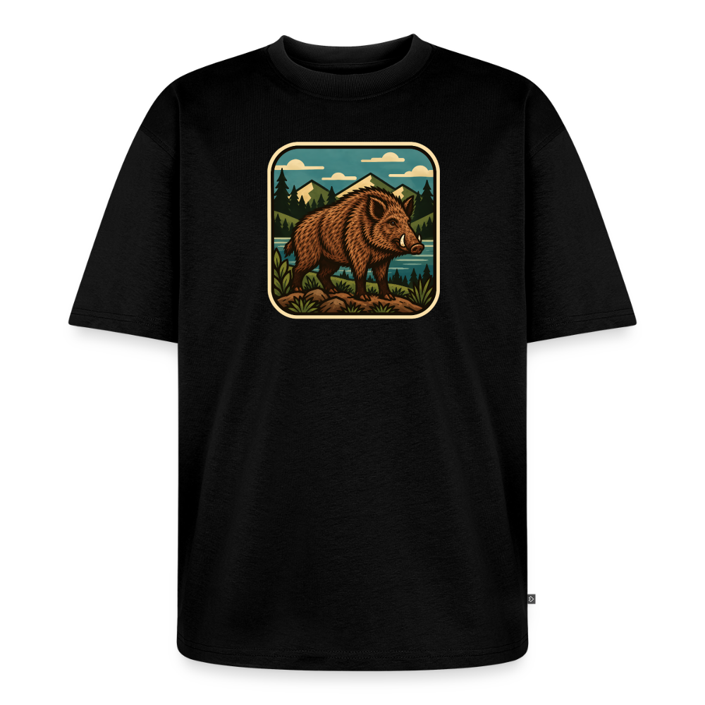 Waldwappen Wildschwein  Premium Oversized Bio T-Shirt - Schwarz