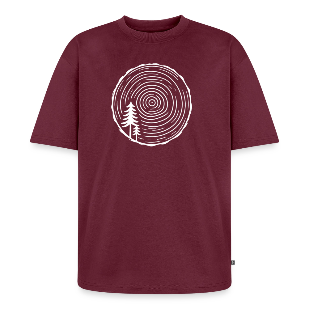 Holzscheibe Premium Oversized Bio T-Shirt - Burgunderrot